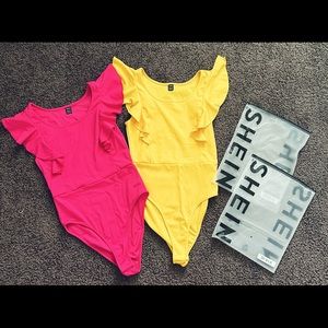 Womens Shein Ruffle Sleeve Bodysuit x2 Size MED